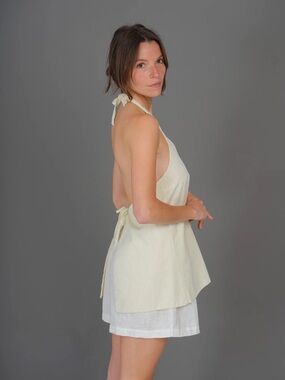 Seliijan Size S 100% Cotton Leslie Halter Neck Backless Top Butter Yellow